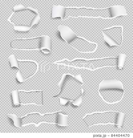 Ripping paper. Cardboard holes on vintage old paper transparent ragged template decent vector realistic illustrations 84404470