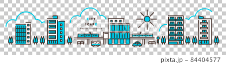 街並みのイラストセット ビル マンション 駅ビル 青色のツートーン 84404577