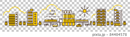 街並みのイラストセット ビル マンション 駅ビル 黄色のツートーン 84404578