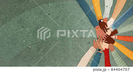 Group of arms and hands in a circle of multiethnic diverse people.People of different cultures. Cooperation trust help and support.Agreement between colleagues.Diversity people.Communi 84404707