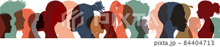 Silhouette profile group of men and women of diverse cultures. Diversity multi-ethnic people. Concept of racial equality and anti-racism. Multicultural and multiracial society. Friendship 84404713