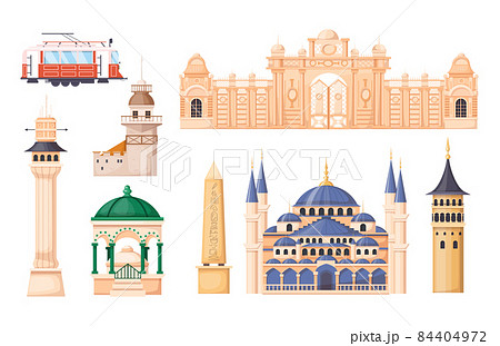 Turkey country buildings landmarks. Turkey vacation landmarks buildings, towers, transport, city bridge, mosque. Istanbul travel destinations. Travel concept for Asia cartoon vector Turkey country buildings landmarks. Turkey vacation landmarks buildings, towers, transport, city bridge, mosque. Istanbul travel destinations. Travel concept for Asia cartoon vector 84404972