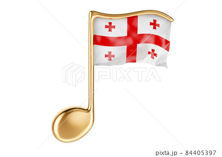 Musical note with Georgian flag. Music in Georgia, concept. 3D rendering Musical note with Georgian flag. Music in Georgia, concept. 3D rendering 84405397