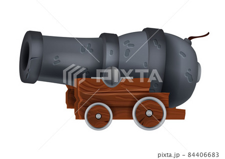 Pirate vintage iron cannon, vector ancient artillery corsair gun illustration isolated on white 84406683