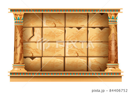 Egypt stone game frame, vector UI rock panel, ancient column, medieval cracked brick wall, pillar 84406752