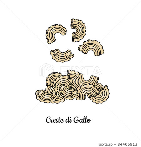 Creste di gallo pasta in color sketch vector illustration isolated on white Creste di gallo pasta in color sketch vector illustration isolated on white 84406913