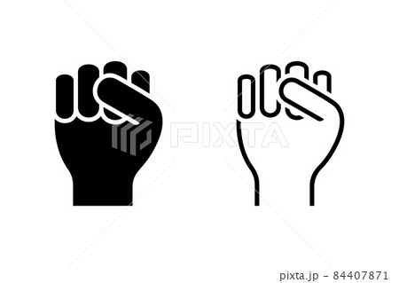 Isolated raised fist vector illustration icon set. Sign, symbol of power, strength, protest, victory pictogram silhouette on white 84407871