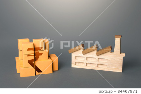 Industrial factory and indian rupee product boxes. Investment in expansion of production. Support manufactures. National economy, domestic production of goods. Logistic transportation. 84407971