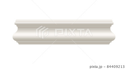 White molding cornice or skirting. Ceiling crown baseboard on white background 84409213