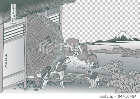 葛飾北斎イメージ隠田の水車題名入り銀白バック 葛飾北斎イメージ隠田の水車題名入り銀白バック 84410484