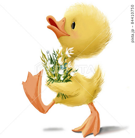 Cute duckling with floral bouquet Cute duckling with floral bouquet 84410750