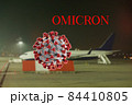 Omicron SARS mutation variant B.1.1.529 travel flying restrictions concept with title. 84410805