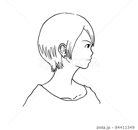 ショートヘアの女性の横顔のイラスト素材