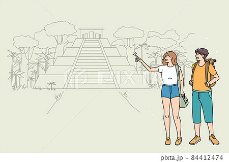 Happy couple tourists explore country travel landmarks  84412474