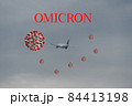 Omicron SARS mutation variant B.1.1.529 travel flying restrictions concept, with title. 84413198