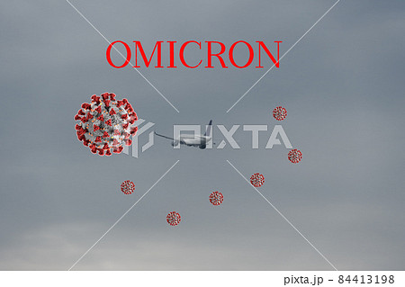 Omicron SARS mutation variant B.1.1.529 travel flying restrictions concept, with title. Omicron SARS mutation variant B.1.1.529 travel flying restrictions concept, with title. 84413198