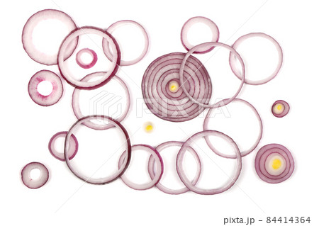 Red onion sliced into rings isolated on white background. Red onion sliced into rings isolated on white background. 84414364