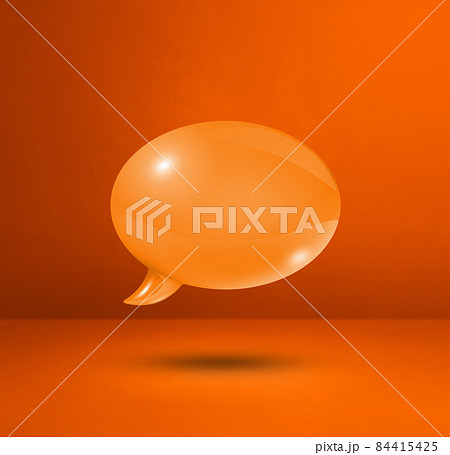 Orange speech bubble on concrete wall square background 84415425