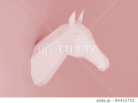 Paper sculpture of a polygonal Horse Trophy, folded paper animal trophy, papercraft, 3d rendered 84415755
