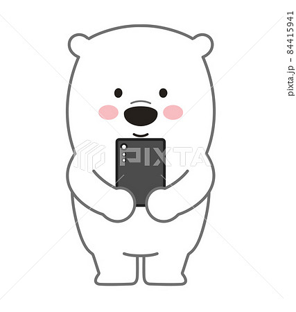 スマートフォンを持つ可愛いしろくまのイラストのイラスト素材