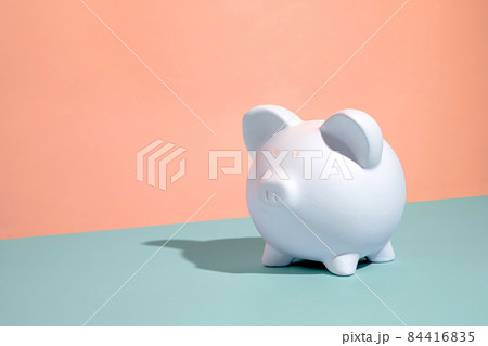 Cute little pure white piggy bank on a duotone background 84416835