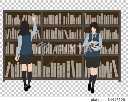 イラスト素材 本棚と本を選ぶ女子生徒のイラスト素材 イラスト素材 本棚と本を選ぶ女子生徒のイラスト素材