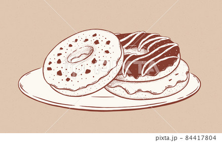 Vintage style vector illustration of Donuts 84417804