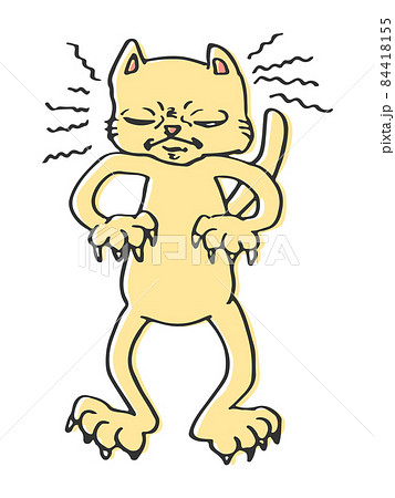 怒っているネコのゆるいキャラクターイラストのイラスト素材