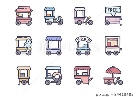 Street food carts color vector doodle simple icon set 84418485