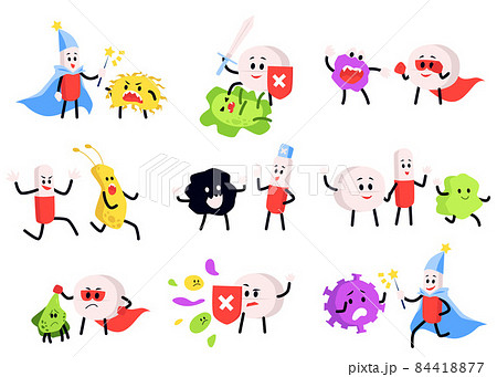 Set of medical antibiotic pills characters, flat vector illustration isolated. Set of medical antibiotic pills characters, flat vector illustration isolated. 84418877
