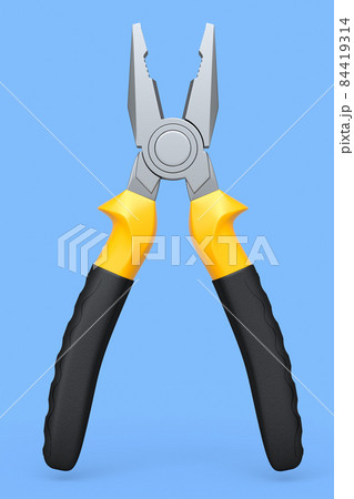 Yellow hand tool pliers for repair and installation on blue background Yellow hand tool pliers for repair and installation on blue background 84419314