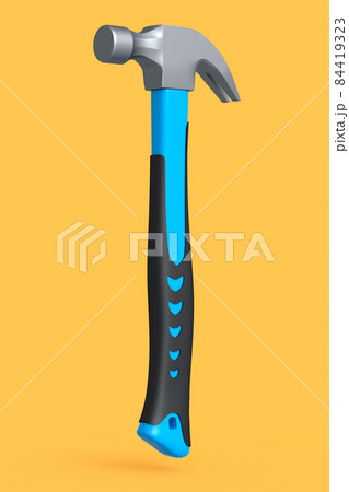 Black and blue hammer with a rubberized handle isolated on yellow background 84419323