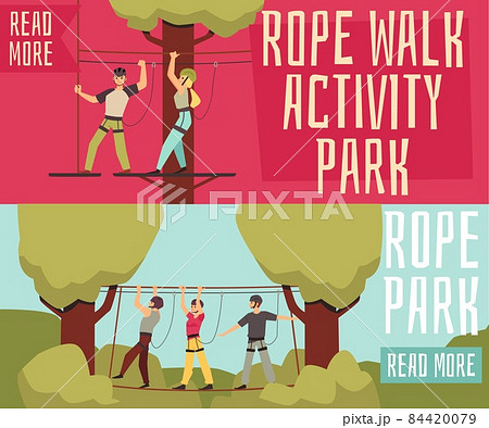 Young people in adventure forest rope park in flat vector illustration. Young people in adventure forest rope park in flat vector illustration. 84420079