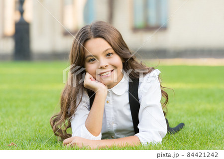Mental wellness. Girl school uniform enjoy relax. 84421242