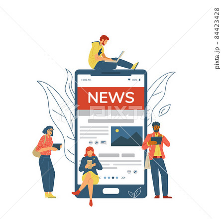 Online news with people visiting news website, flat vector illustration isolated. 84423428