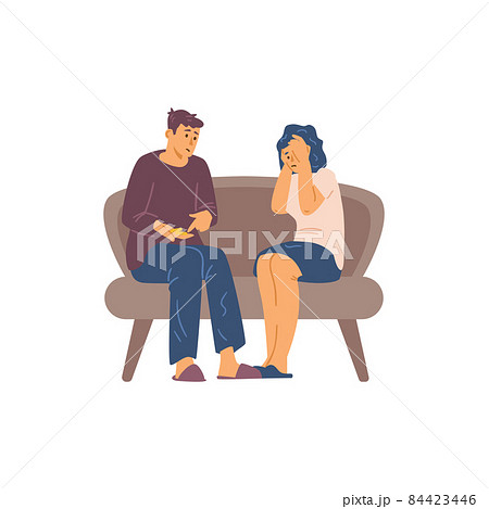 Poor couple upset by lack of money flat cartoon vector illustration isolated. 84423446