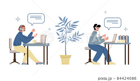 Customer service or telemarketing operators, flat vector illustration isolated. 84424086