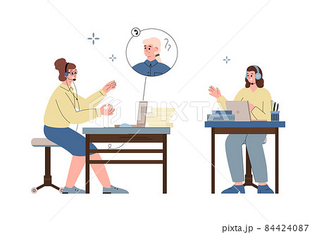 Online call center and customer support operators vector illustration isolated. 84424087