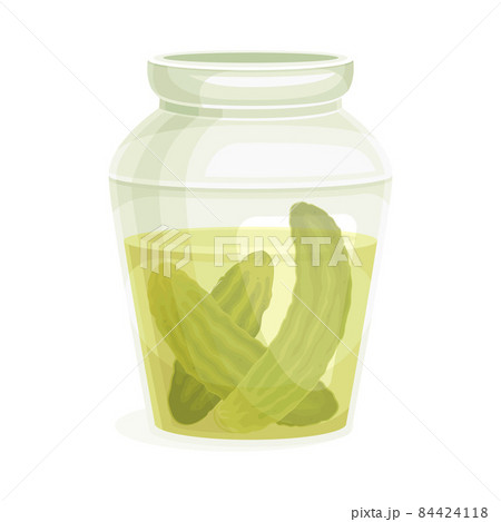 Canned Whole Pickled Cucumber or Gherkin Preserved with Brine in Glass Jar Vector Illustration Canned Whole Pickled Cucumber or Gherkin Preserved with Brine in Glass Jar Vector Illustration 84424118