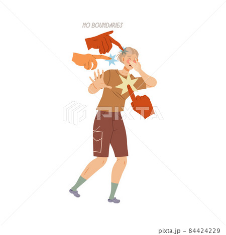 No boundaries. Depressed man suffering from lack of personal boundaries cartoon vector illustration 84424229