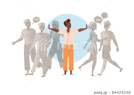 Woman standing inside transparent bubble and people reaching for her. Avoiding of conflict, social isolation, personal space cartoon vector illustration 84424230