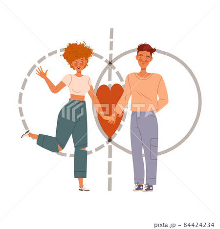 Couple in love uniting their personal boundaries cartoon vector illustration 84424234