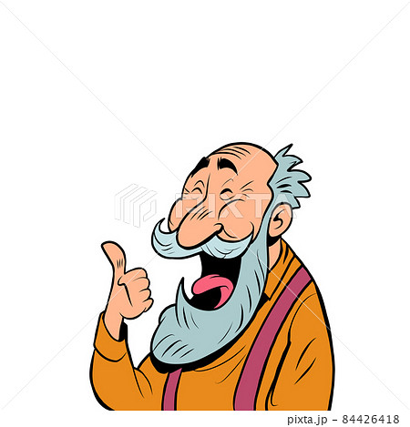 an old man with a gray beard laughs. Positive elderly senor 84426418