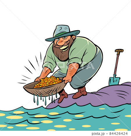 A prospector is washing gold in the river. Luck wealth 84426424