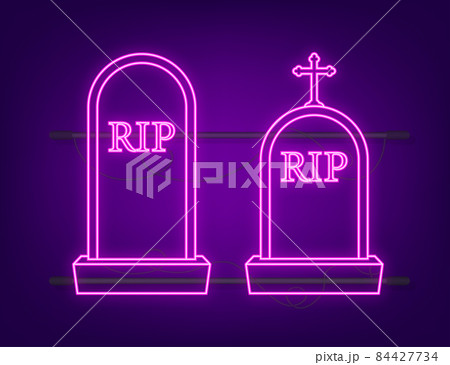 Grave icon flat design. Old gravestone with cracks. Neon style. Vector illustration. Grave icon flat design. Old gravestone with cracks. Neon style. Vector illustration. 84427734