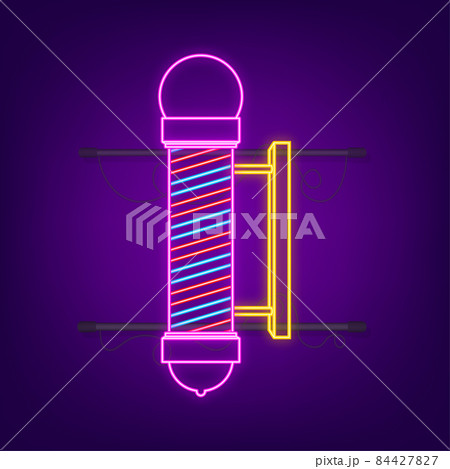 Classic Barber shop Pole neon sign. Vector stock illustration 84427827