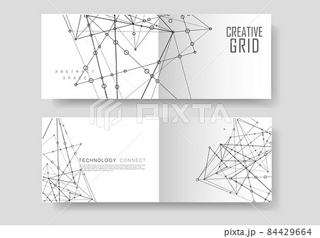 Modern vector templates for brochure cover in A4 size. Polygonal space background with connecting dots and lines. Abstract structure 84429664