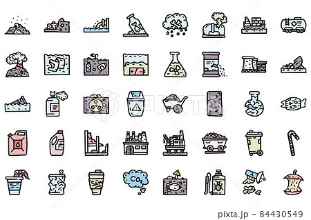 Environment pollution color vector doodle simple icon set 84430549