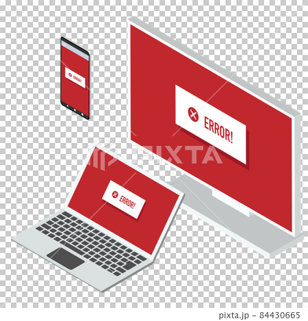 シンプルなエラー画面を表示するモニタ, ノートパソコン, スマートフォンなどデバイス のベクターイラ シンプルなエラー画面を表示するモニタ, ノートパソコン, スマートフォンなどデバイス のベクターイラ 84430665