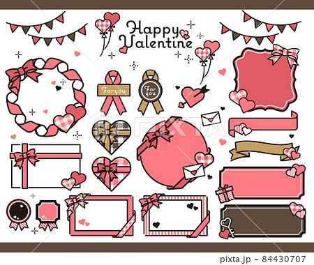シンプルでかわいいバレンタインフレームのベクターイラスト素材／枠／リボン／文字なし 84430707